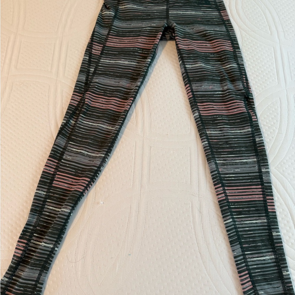 The North Face Women's Striped Leggings - Green and Pink